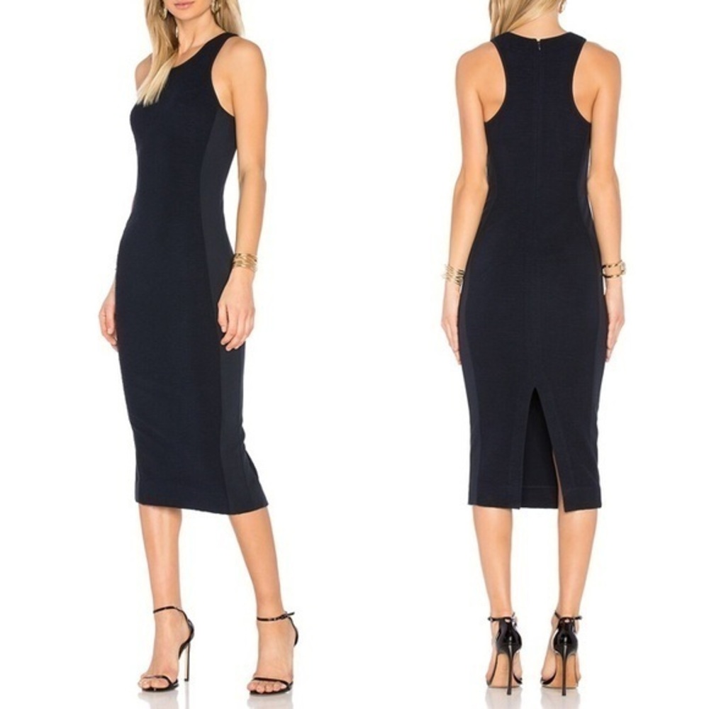 Diane von Furstenberg Teyla Navy Blue Bodycon Sleeveless Midi Dress S (4)